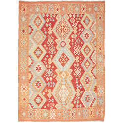Tappeto Kilim Afghanistan Geometrico Arancio Rosso Crema 182