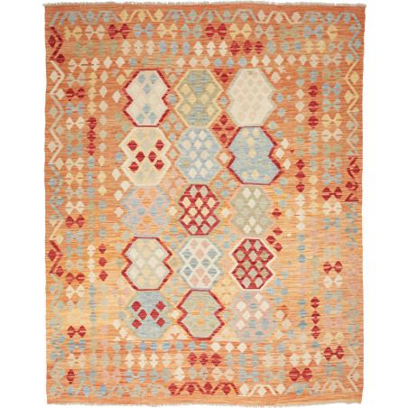Tappeto Kilim Afghanistan Geometrico Arancione Azzurro 188x2