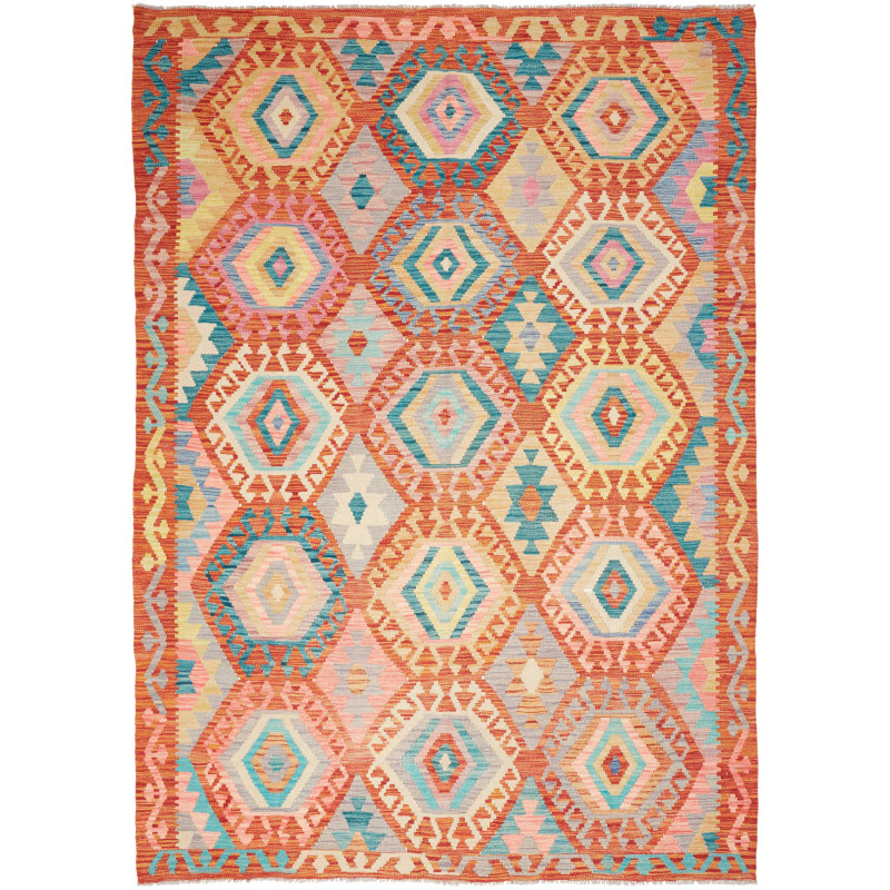 Tappeto Kilim Afghanistan Astratto Arancione Turchese 177x25