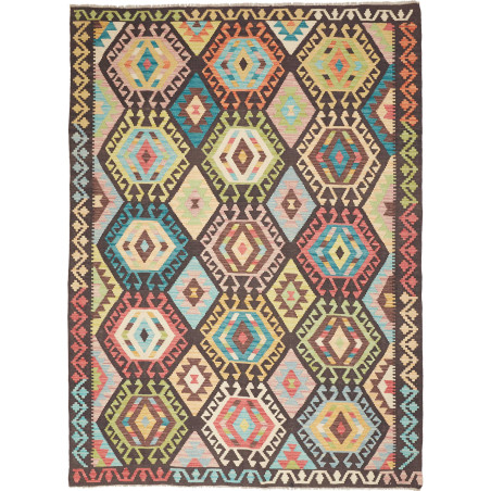 Tappeto Kilim Afghanistan Geometrico Multicolore Scuro 174x2