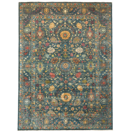 Tappeto Shahi Fine Pakistan Floreale Blu Petrolio Oro 262x36