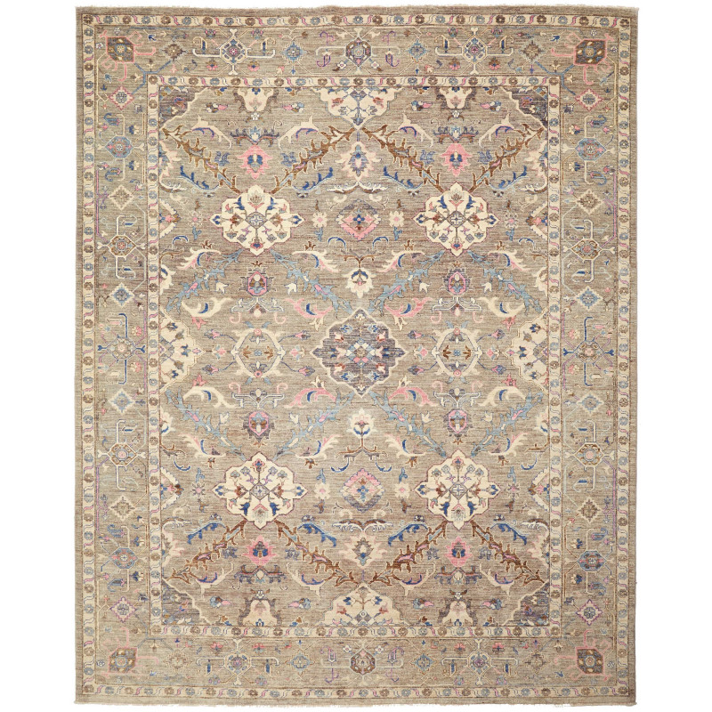 Tappeto Malka Pakistan Medaglione Grigio Rosa 247x307 Cm