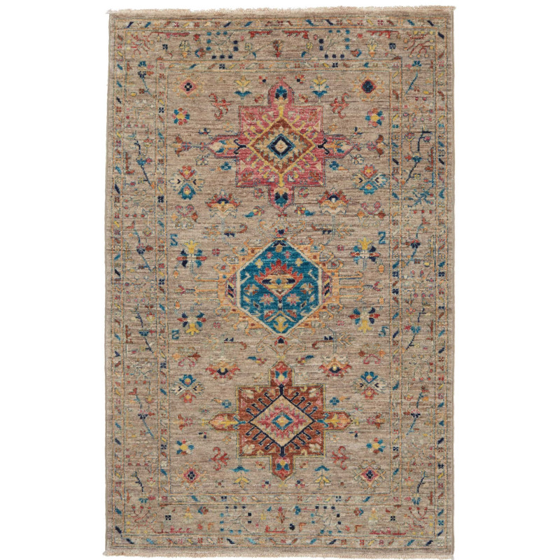 Tappeto Tribal Pakistan Floreale Beige Rosa Cerise 95x152 cm