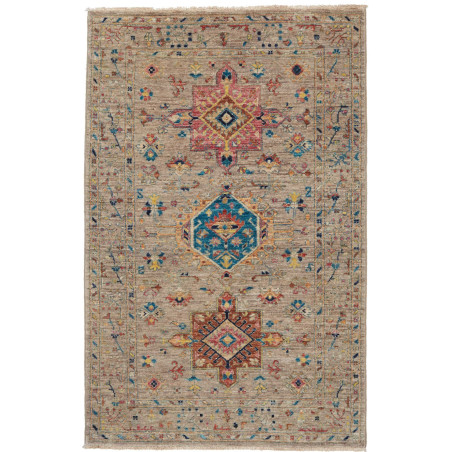 Tappeto Tribal Pakistan Floreale Beige Rosa Cerise 95x152 cm