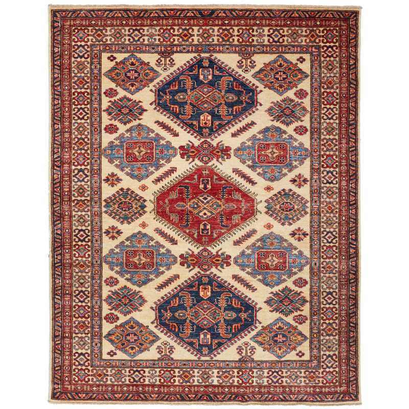 Tappeto Kazak Fine Pakistan Astratto Crema Blu 155x202 Cm
