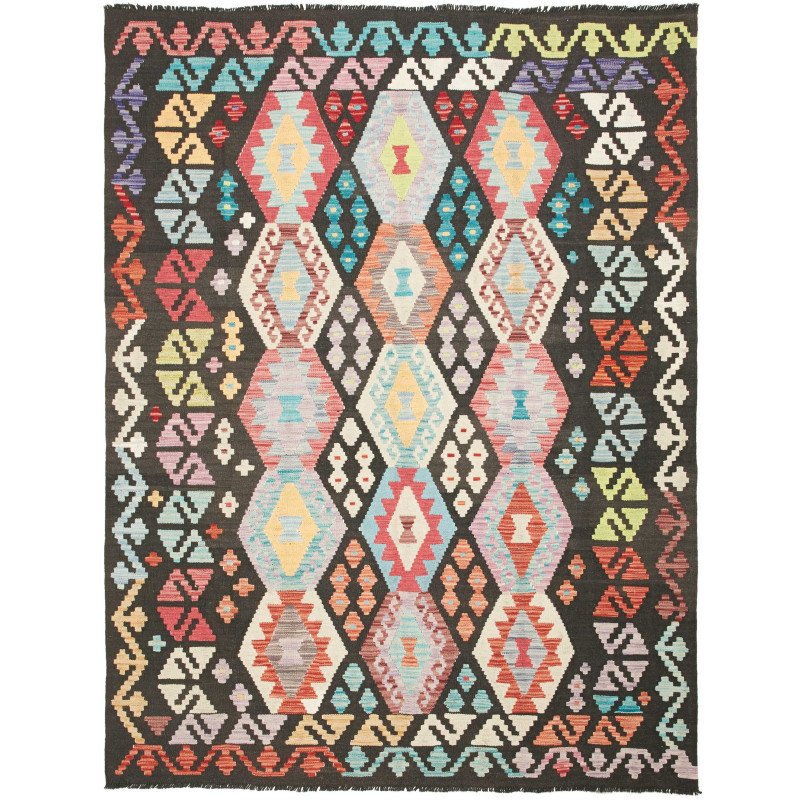 Tappeto Kilim Afghanistan Geometrico Antracite Multicolore V
