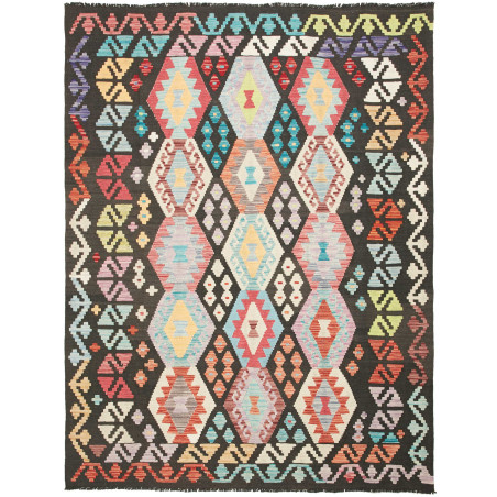 Tappeto Kilim Afghanistan Geometrico Antracite Multicolore V