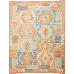 Tappeto Kilim Afghanistan Geometrico Arancio Azzurro 153x195