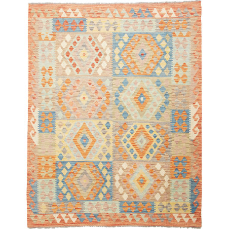 Tappeto Kilim Afghanistan Geometrico Arancio Azzurro 153x195