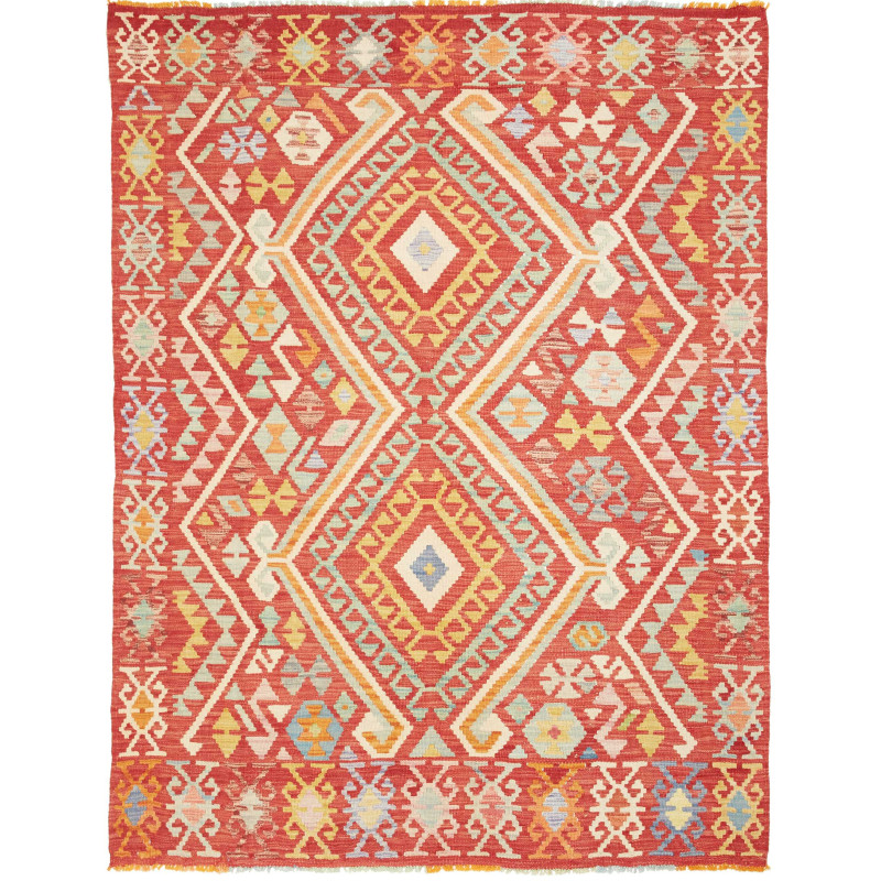 Tappeto Kilim Afghanistan Geometrico Terracotta Giallo 151x1