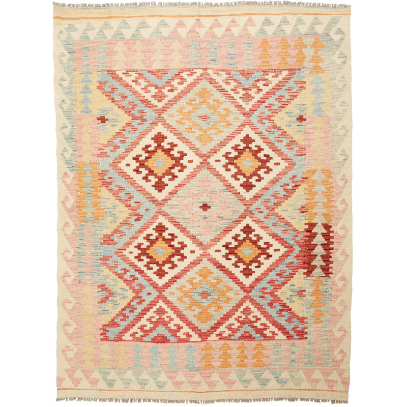 Tappeto Kilim Afghanistan Geometrico Crema Terracotta 153x20