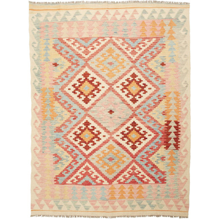 Tappeto Kilim Afghanistan Geometrico Crema Terracotta 153x20