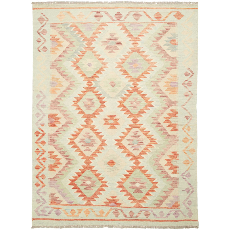 Tappeto Kilim Afghanistan Geometrico Verde Arancio Crema 153