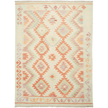 Tappeto Kilim Afghanistan Geometrico Verde Arancio Crema 153