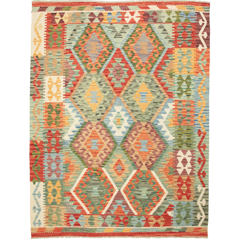 Tappeto Kilim Afghanistan Geometrico Policromo Terracotta 15