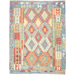 Tappeto Kilim Afghanistan Geometrico Blu Rosso 153x196 Cm