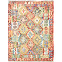 Tappeto Kilim Afghanistan Geometrico Multicolore Rosso 151x2