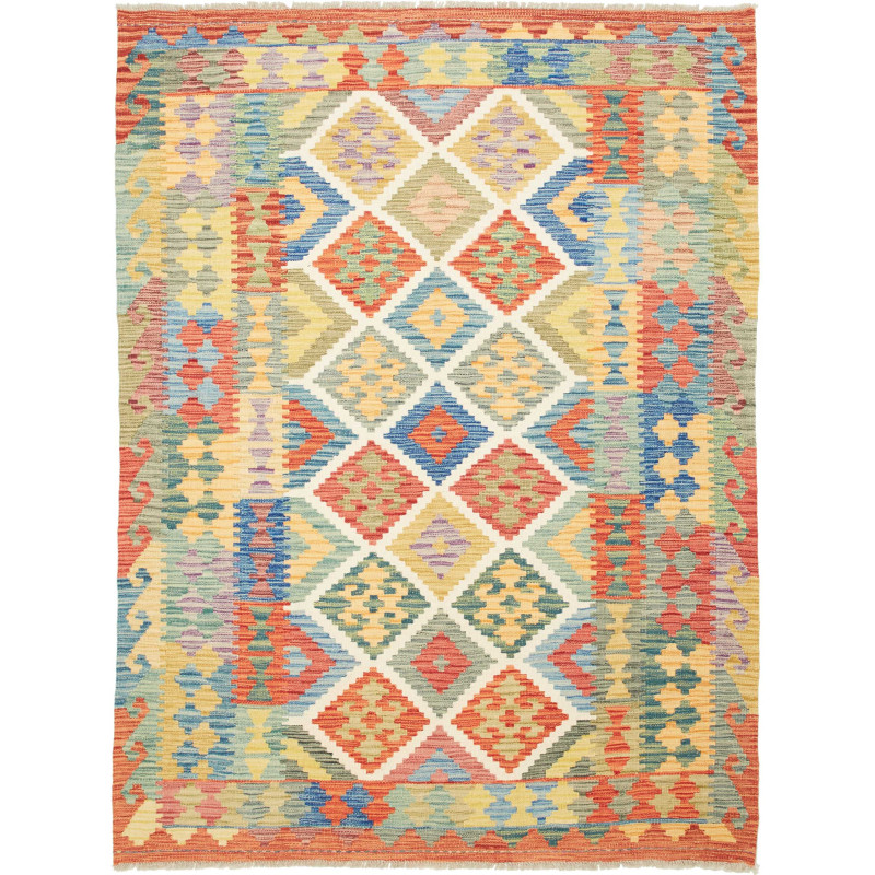 Tappeto Kilim Afghanistan Geometrico Multicolore Vivace 151x