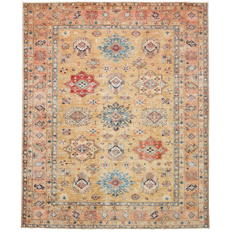 Tappeto Kazak Fine Pakistan Geometrico Oro Rosso 253x307 Cm