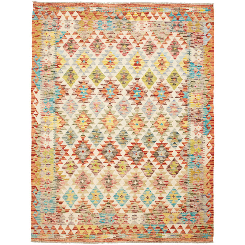 Tappeto Kilim Afghanistan Geometrico Crema Multicolore 154x2