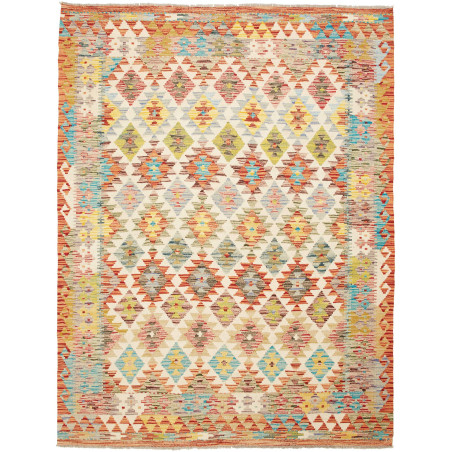 Tappeto Kilim Afghanistan Geometrico Crema Multicolore 154x2