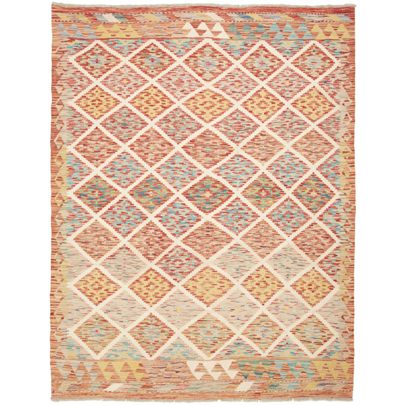 Tappeto Kilim Afghanistan Astratto Terracotta Azzurro 155x20
