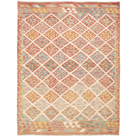 Tappeto Kilim Afghanistan Astratto Terracotta Azzurro 155x20