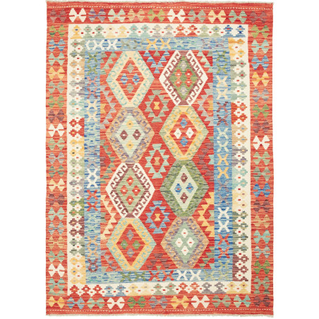 Tappeto Kilim Afghanistan Astratto Rosso Blu 154x209 Cm