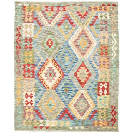 Tappeto Kilim Afghanistan Geometrico Azzurro Rosso 155x195 C