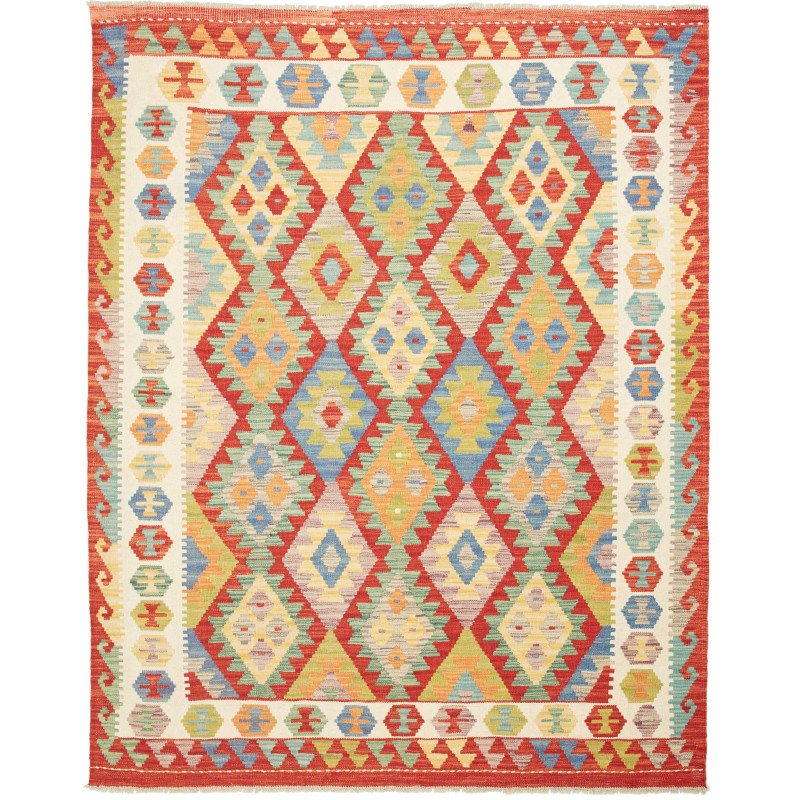Tappeto Kilim Afghanistan Geometrico Rosso Policromo 158x194