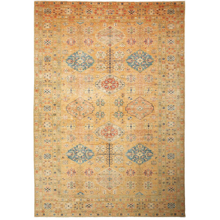 Tappeto Kazak Fine Pakistan Geometrico Ocra Blu 251x356 Cm