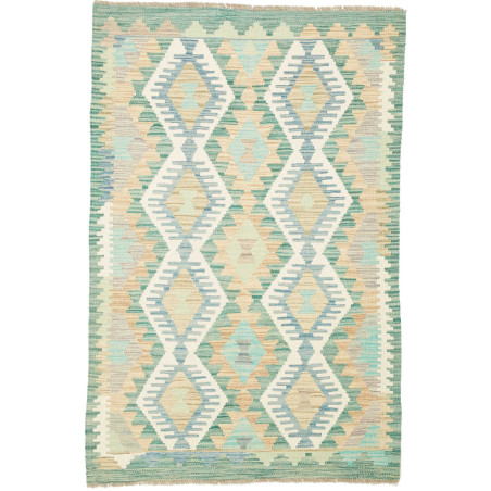 Tappeto Kilim Afghanistan Geometrico Verde Azzurro 96x146 Cm
