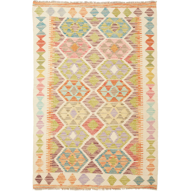 Tappeto Kilim Afghanistan Geometrico Beige Multicolore 99x14