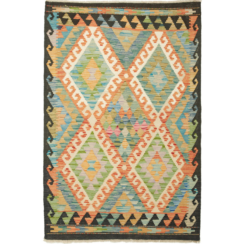 Tappeto Kilim Afghanistan Geometrico Verde Arancio 103x156 C