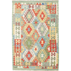 Tappeto Kilim Afghanistan Geometrico Verde Acqua Rosso 103x1