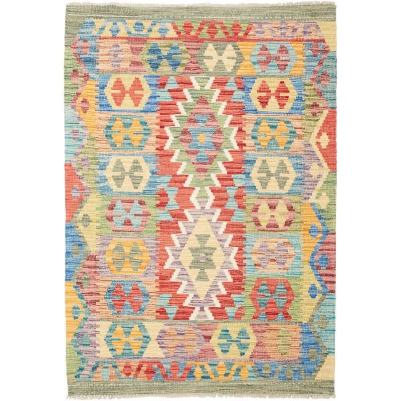 Tappeto Kilim Afghanistan Astratto Multicolore Vibrante 102x