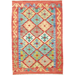 Tappeto Kilim Afghanistan Geometrico Rosso Blu 102x146 Cm