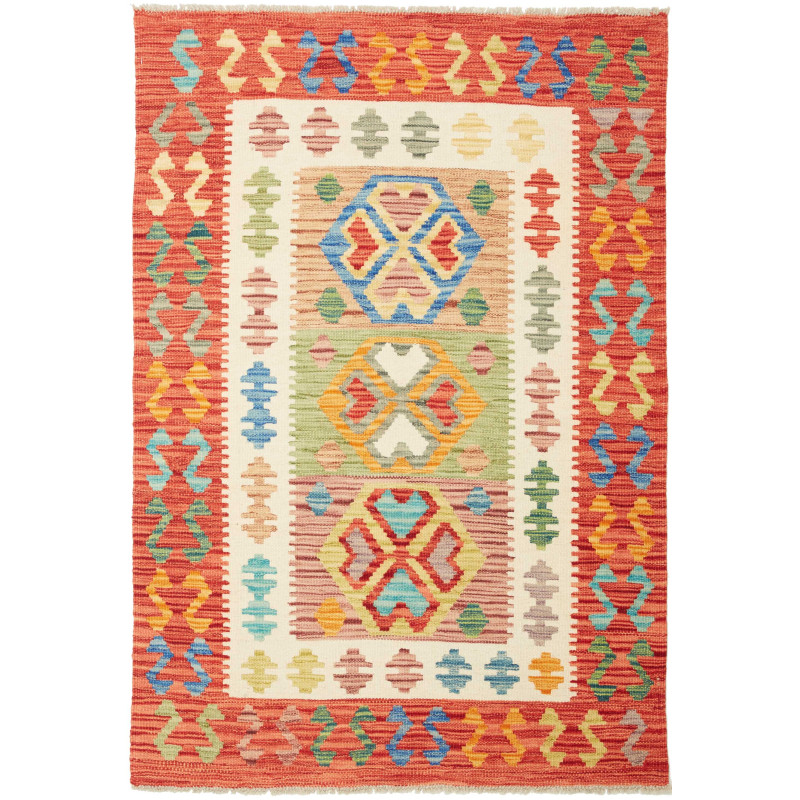 Tappeto Kilim Afghanistan Tribale Terracotta Crema 100x142 C