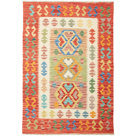 Tappeto Kilim Afghanistan Tribale Terracotta Crema 100x142 C