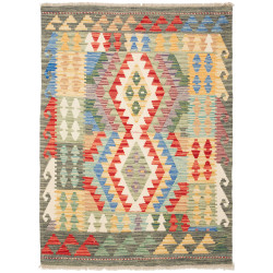 Tappeto Kilim Afghanistan Geometrico Multicolore Verde 111x1
