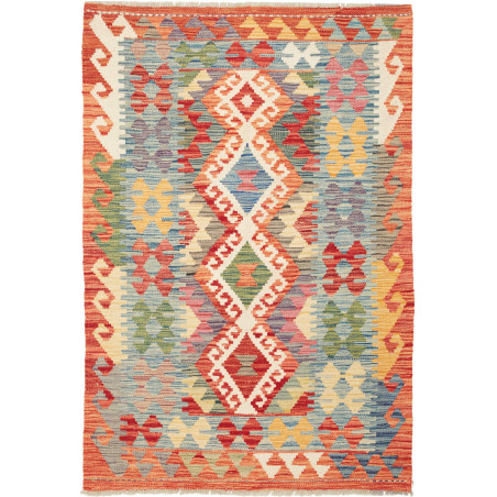 Tappeto Kilim Afghanistan Geometrico Arancio Blu 99x148 Cm