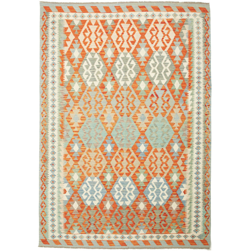 Tappeto Kilim Afghanistan Astratto Arancio Verde Acqua 164x2