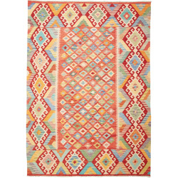 Tappeto Kilim Afghanistan Geometrico Arancio Blu 174x241 Cm