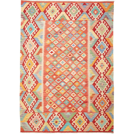 Tappeto Kilim Afghanistan Geometrico Arancio Blu 174x241 Cm