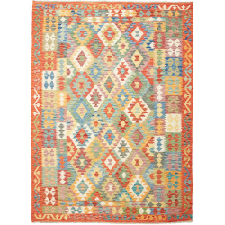Tappeto Kilim Afghanistan Geometrico Arancio Blu 179x247 Cm