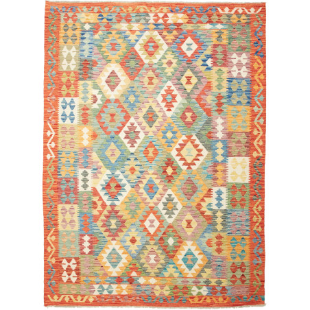 Tappeto Kilim Afghanistan Geometrico Arancio Blu 179x247 Cm