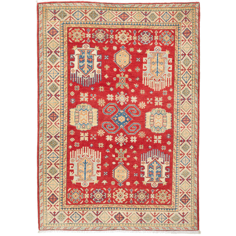 Tappeto Kazak Pakistan Geometrico Rosso Beige 121x170 Cm