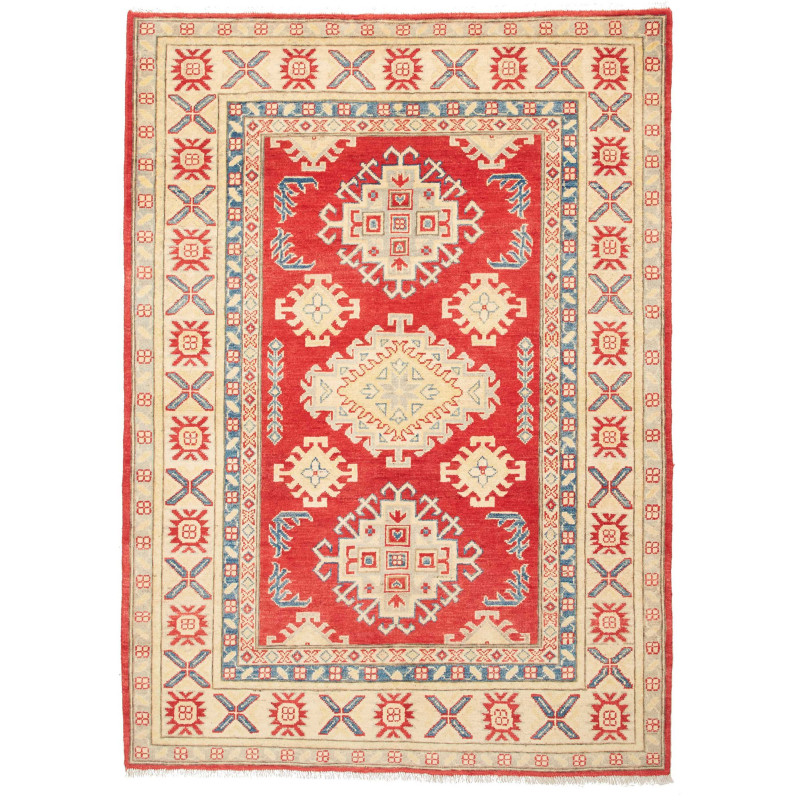Tappeto Kazak Pakistan Astratto Rosso Crema 130x181 Cm