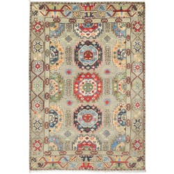 Tappeto Kazak Afghanistan Geometrico Grigio Rosso 122x178 Cm