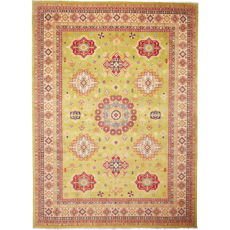 Tappeto Kazak Afghanistan Geometrico Verde Lime Rosso 308x42